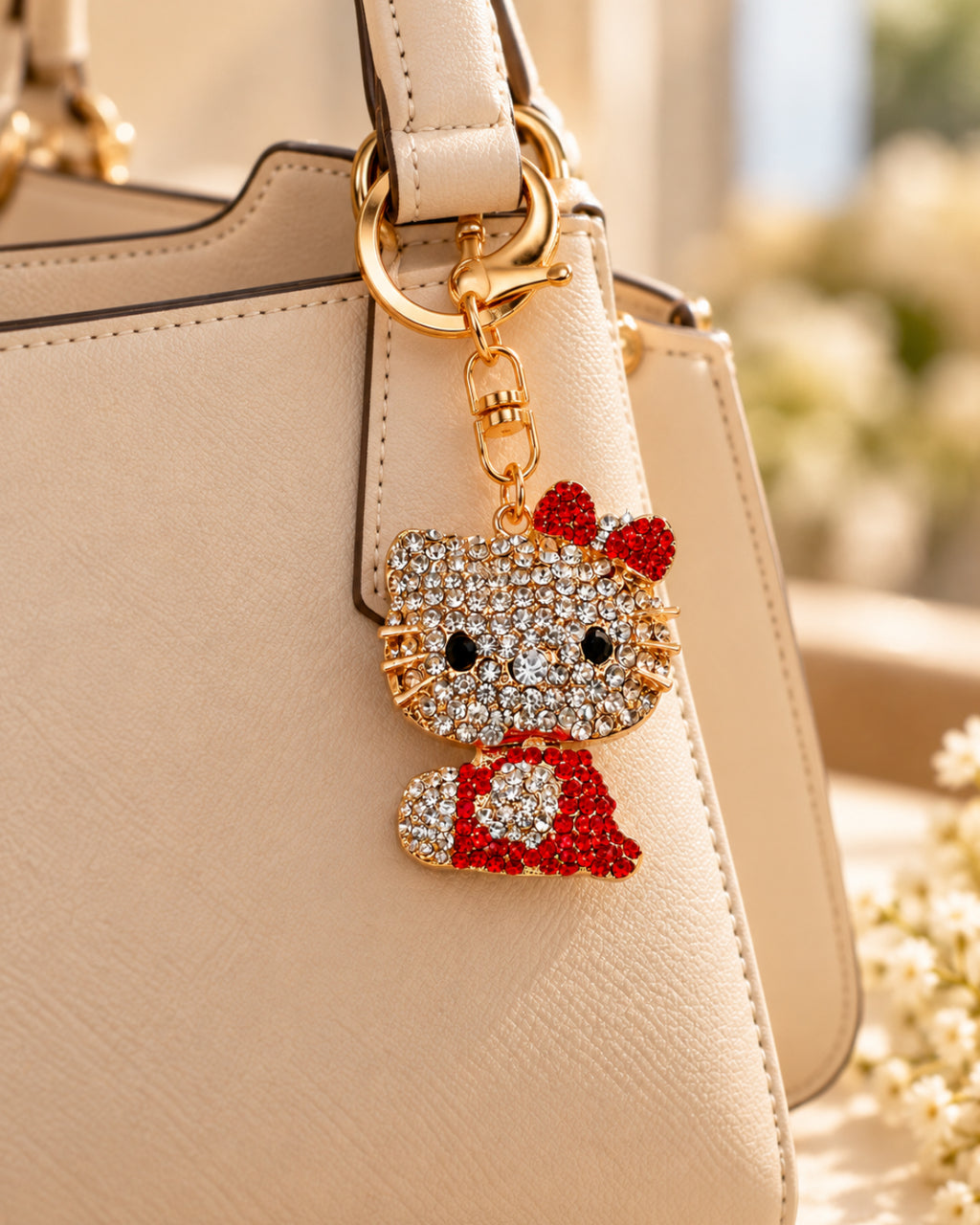Red Rhinestone Cat Keychain