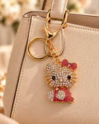 Pink Rhinestone Cat Keychain