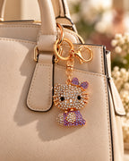 Purple Rhinestone Cat Keychain