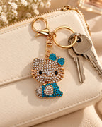 Turquoise Rhinestone Cat Keychain