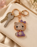 Purple Rhinestone Cat Keychain