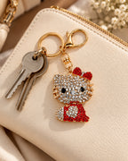 Red Rhinestone Cat Keychain