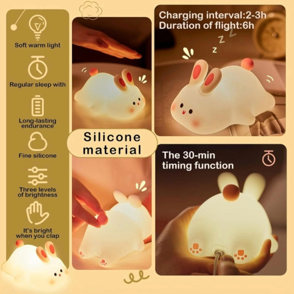 Adorable Rabbit Silicon Night Lamp - Multi Color Modes