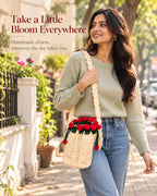 Blooming Roses Crochet Bucket Sling Bag – Cream