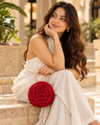 Handmade 3D Floral Clutch - Deep Red Rose