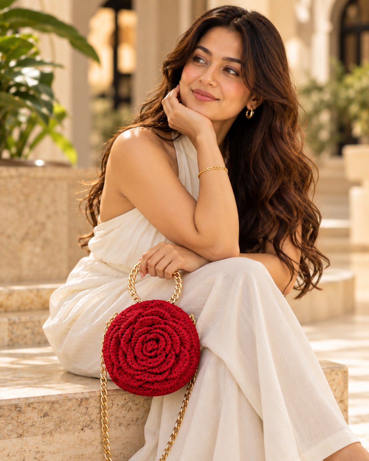 Handmade 3D Floral Clutch - Deep Red Rose