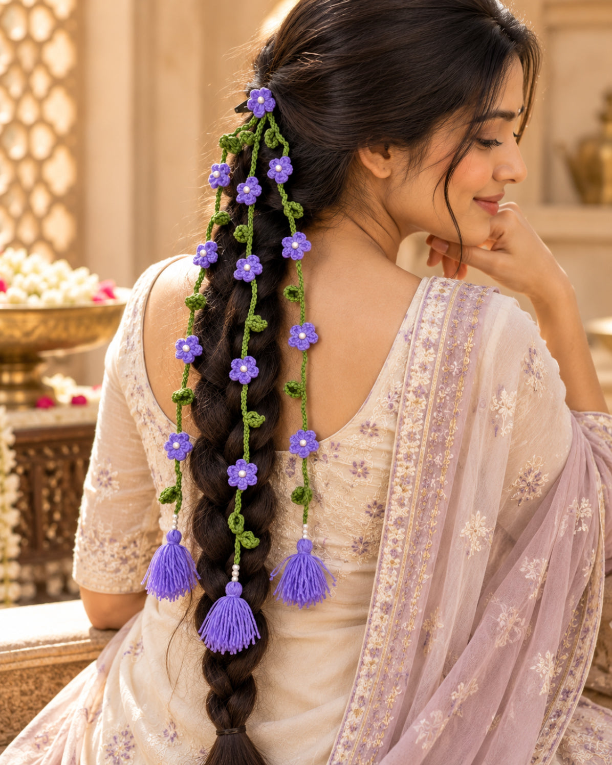 Handmade Crochet Floral Parandi Hair Clip – Lavender