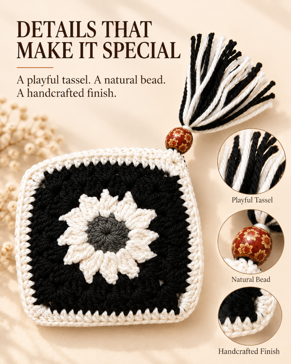 Sunflower Mini Crochet Pouch | Handmade Floral Zipper Mini Purse