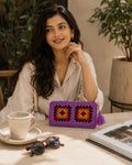 Handmade Purple Crochet Pouch – Colorful Granny Square