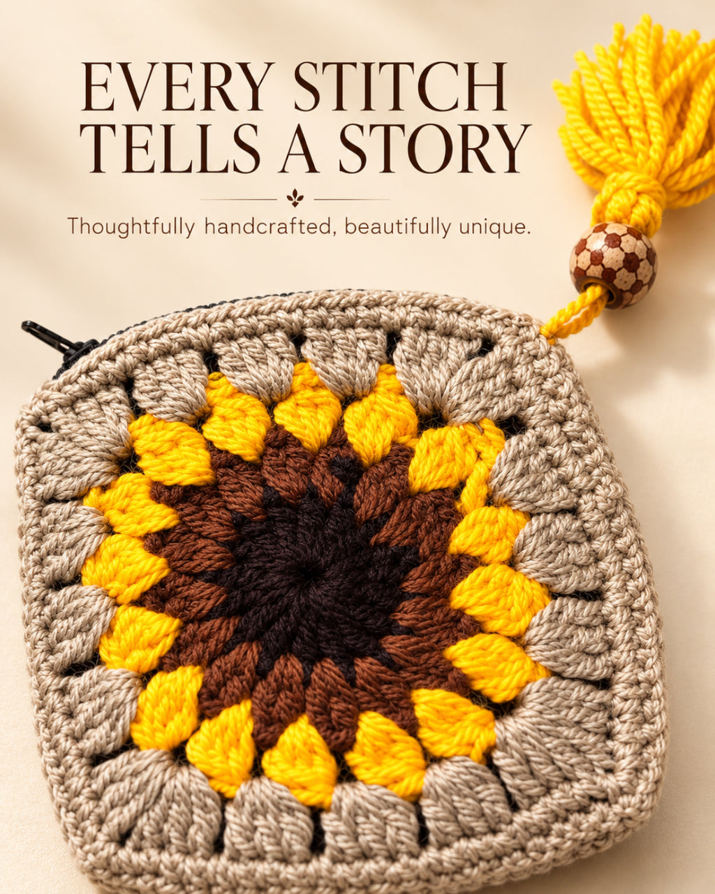 Sunflower Mini Crochet Pouch | Handmade Floral Zipper Mini Purse