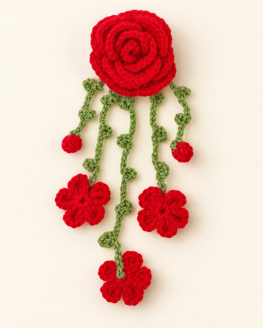 Handmade Crochet Hanging Hair Clip - Red Roses