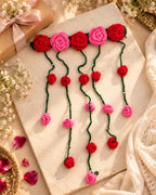 Crochet Floral Hair Tiara – Red Roses & Vine