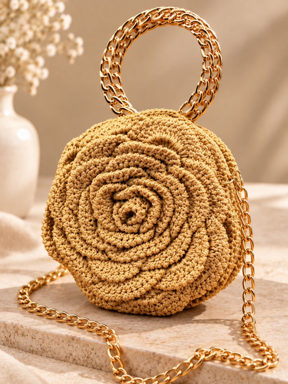 Handmade 3D Floral Clutch - Golden Rose
