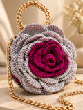 Handmade 3D Floral Clutch - Grey & Pinkish Purple Rose