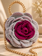 Handmade 3D Floral Clutch - Grey & Pinkish Purple Rose