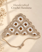 Beige & Ivory Daisy Crochet Bandana – Handcrafted Floral Head Scarf