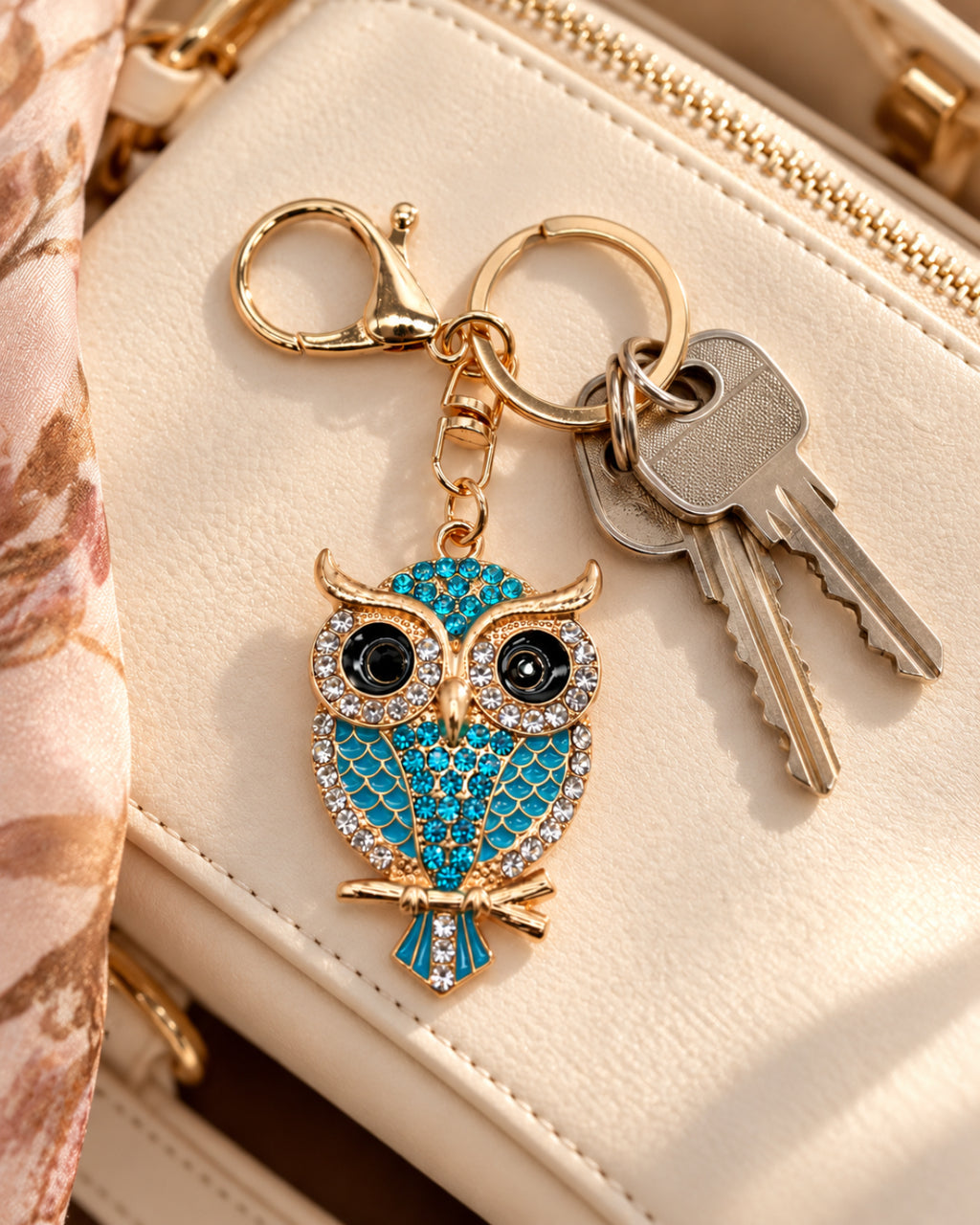 Crystal Owl Rhinestone Keychain – Turquoise