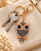 Crystal Owl Rhinestone Keychain – Black