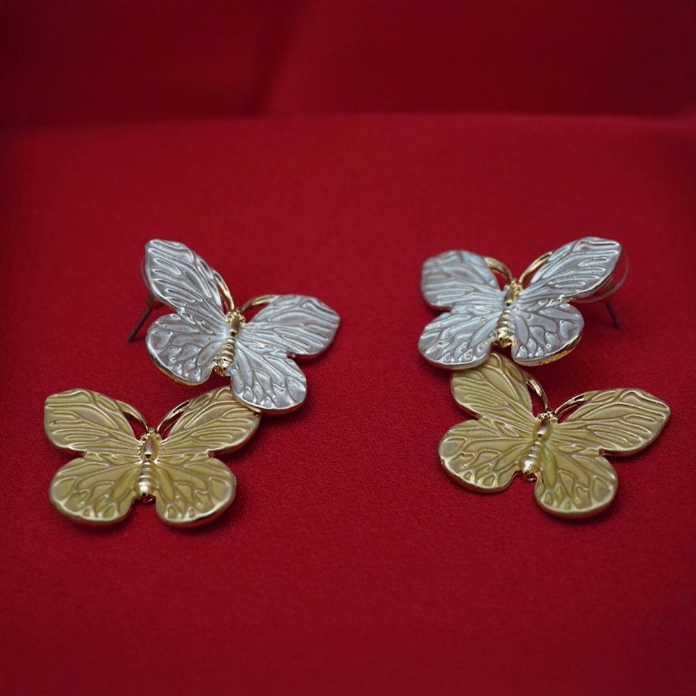 Elegant Butterfly Drop Earrings | Floral Enamel Collection