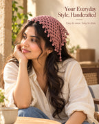 Dusty Rose Crochet Bandana Floral Edges – Handcrafted Hair Accessory