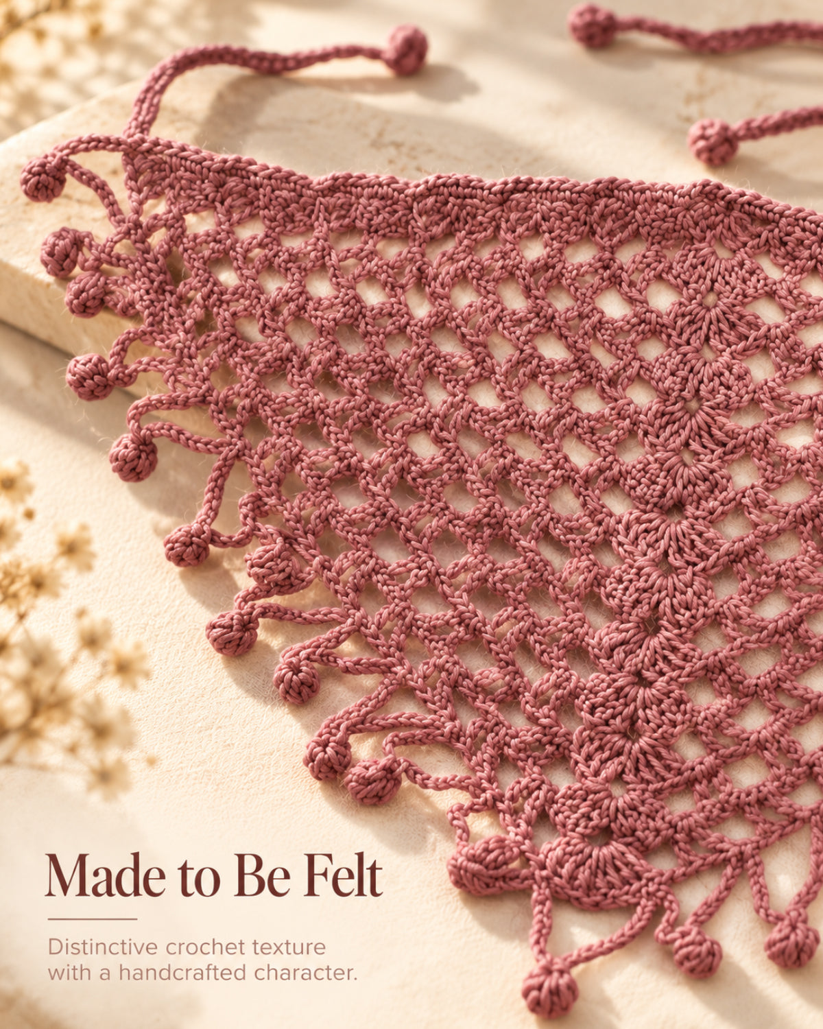 Dusty Rose Crochet Bandana Floral Edges – Handcrafted Hair Accessory