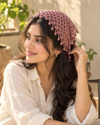 Dusty Rose Crochet Bandana Floral Edges – Handcrafted Hair Accessory