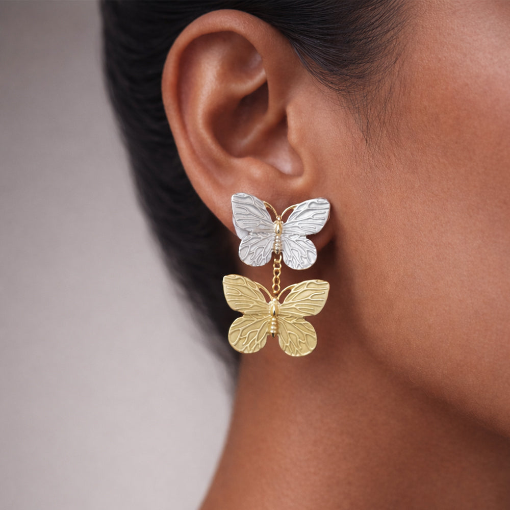 Elegant Butterfly Drop Earrings | Floral Enamel Collection