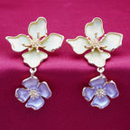 Elegant Floral Enamel - Double Flower Drop Earrings