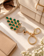 Emerald Green Rhinestone Peacock Keychain