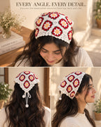 Granny Square Floral Crochet Bandana – Handcrafted Headscarf
