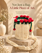 Blooming Roses Crochet Bucket Sling Bag – Cream