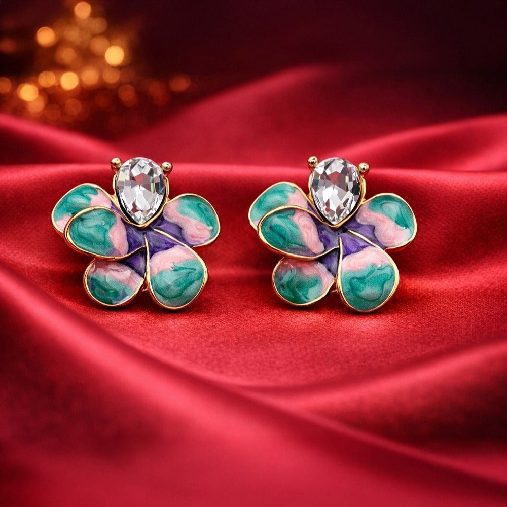 Elegant Floral Crystal Stud Earrings