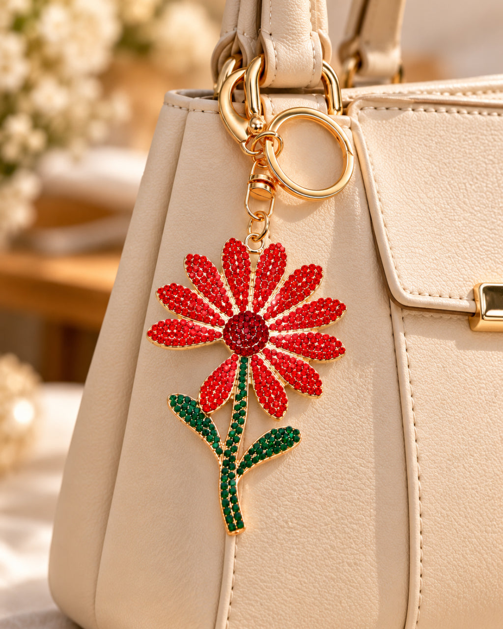 Red Rhinestone Floral Charm