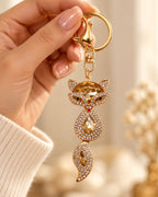 Golden Rhinestone Fox Keychain