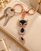 Black Rhinestone Fox Keychain