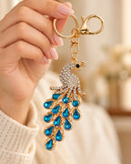 Blue Rhinestone Peacock Keychain