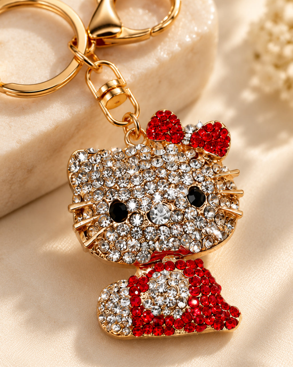 Red Rhinestone Cat Keychain