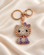 Purple Rhinestone Cat Keychain