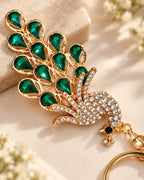 Emerald Green Rhinestone Peacock Keychain