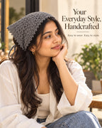 Grey Grace Floral Crochet Bandana – Handcrafted Floral Head Scarf