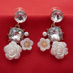 Enamel Floral Earrings - Rose & Pearl Drops
