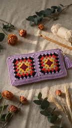 Handmade Purple Crochet Pouch – Colorful Granny Square