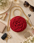 Handmade 3D Floral Clutch - Deep Red Rose