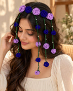 Crochet Floral Hair Tiara – Lavender & Blue