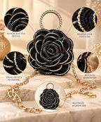 3D Rose Petal Crochet Handbag – Black and Gold