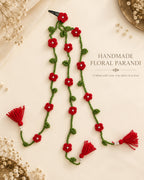 Handmade Crochet Floral Parandi Hair Clip – Red & Green