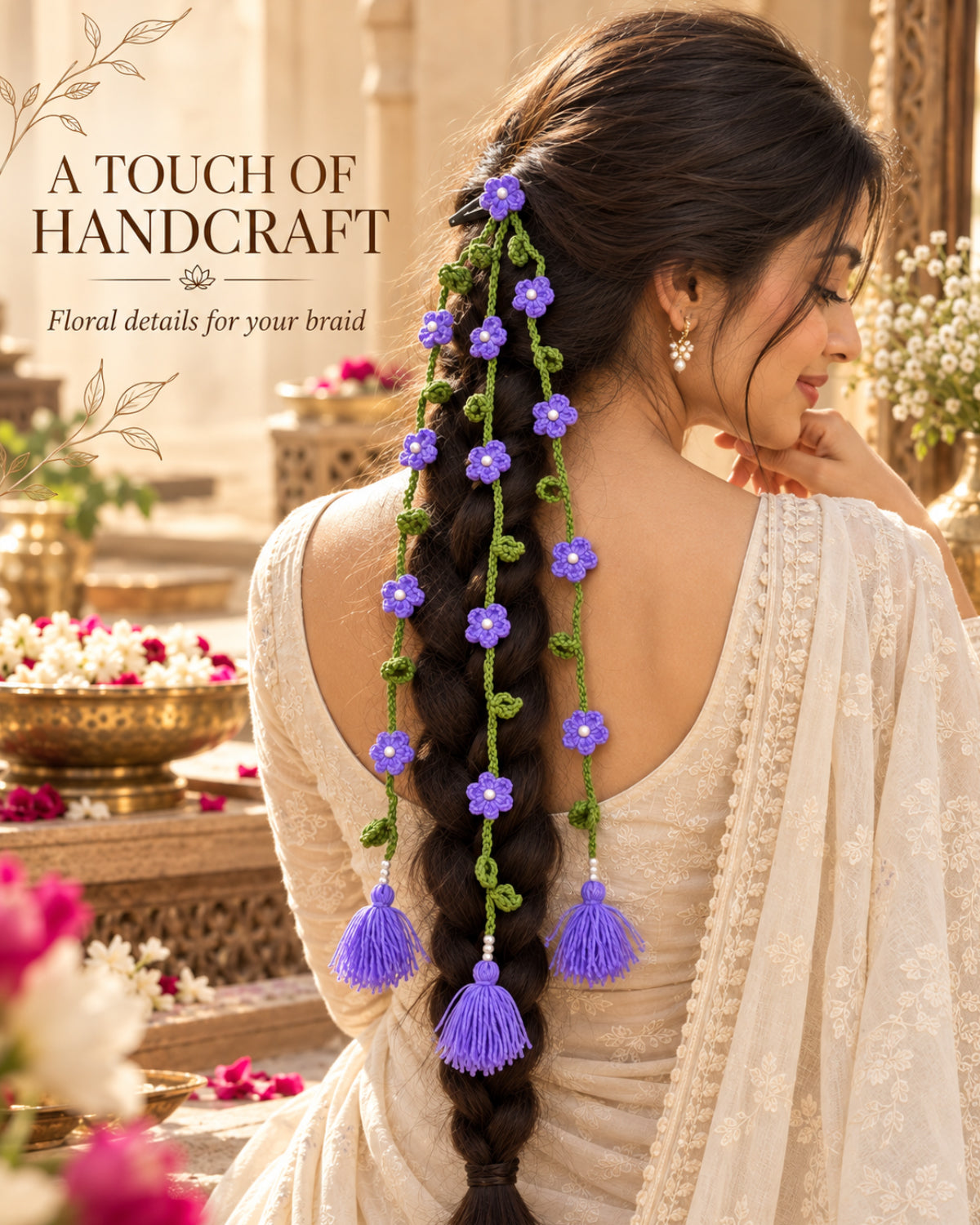 Handmade Crochet Floral Parandi Hair Clip – Lavender