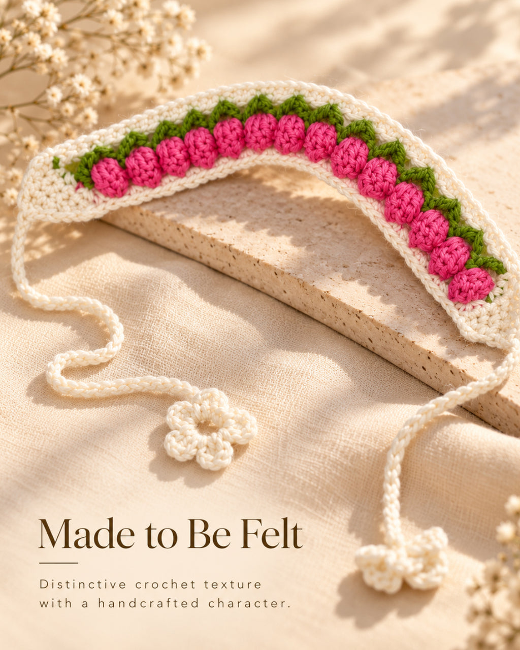Pink Floral Floral Crochet Bandana – Handmade Hair Accessory