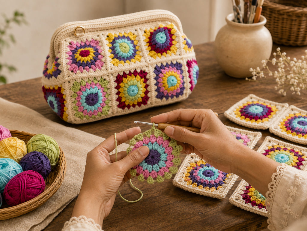 Handcrafted Floral Crochet Sling | Multicolor Granny Square