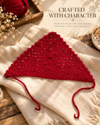 Ruby Red Floral Crochet Bandana – Handcrafted Floral Head Scarf